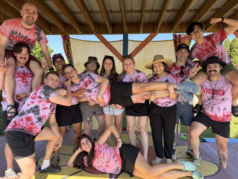 Residents pose playfully during their annual retreat.